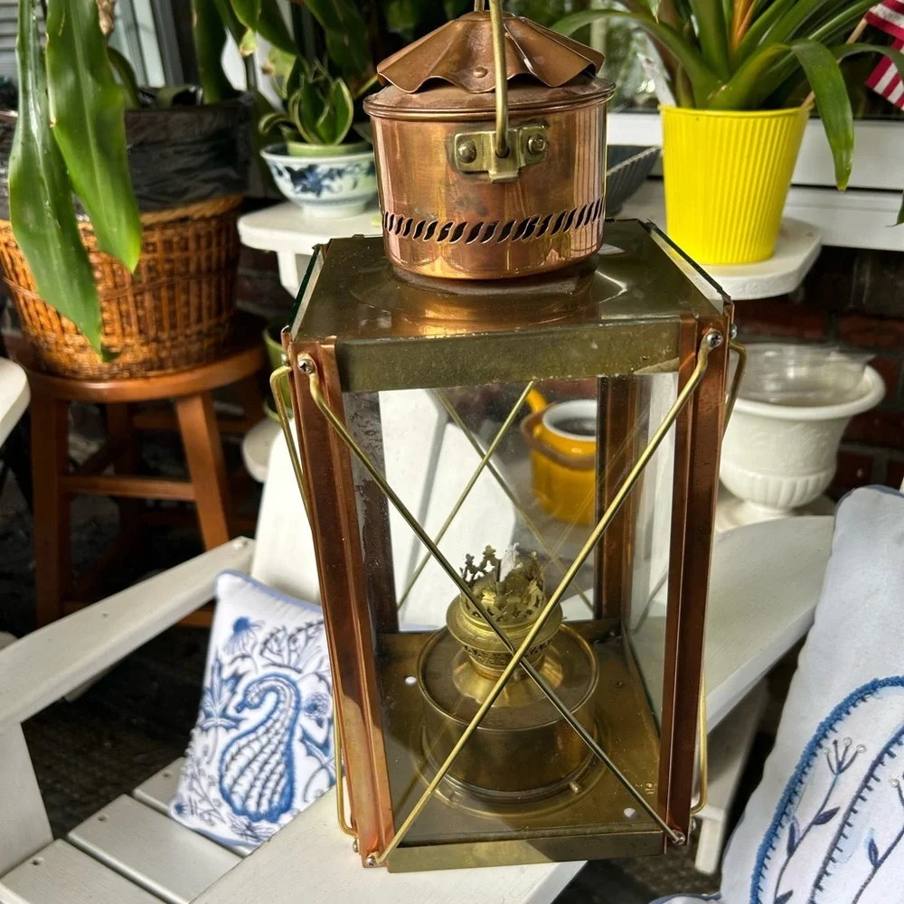 Vintage Brass & Copper Oil Lamp